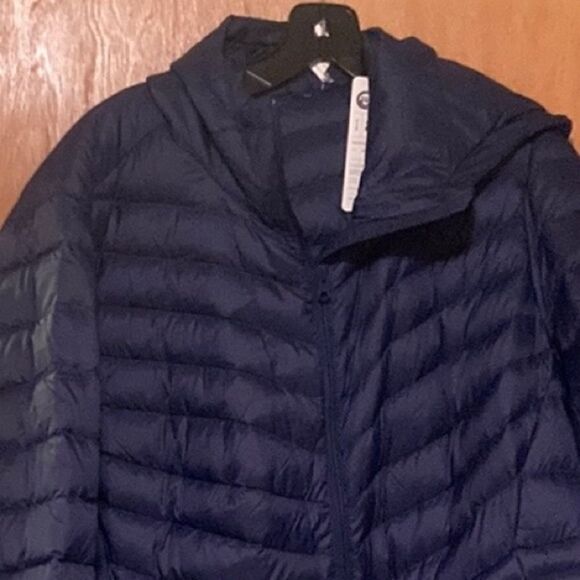 Land’s End Ultralight 800 down hood quilted zip long packable coat Navy Small - Picture 12 of 13